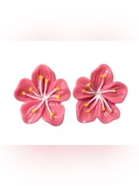 Pink Floral Stud Earrings - Elegant Flower Post Earrings